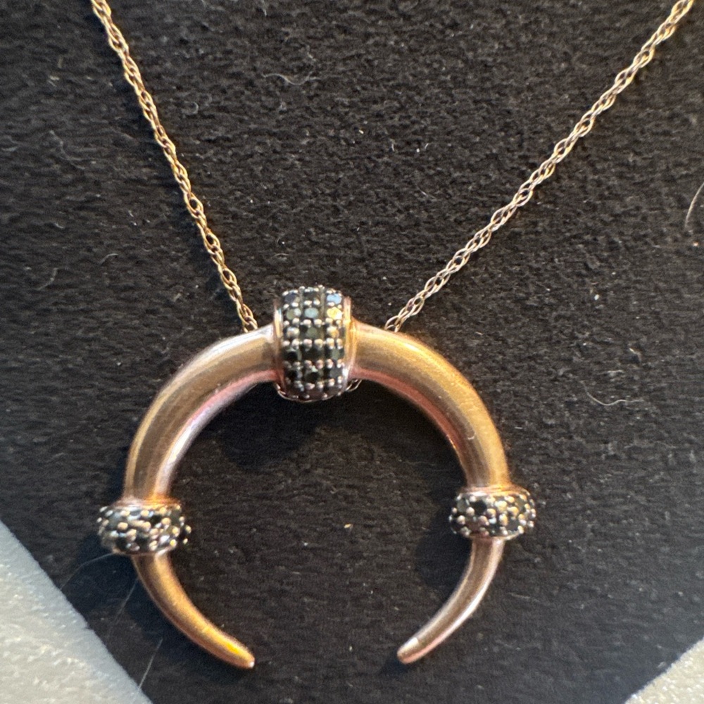 Elegant Rose Gold and Black Diamond Crescent Horn Necklace